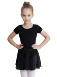 WEGETIT Leotard Girls Gymnastics Toddler Dance Ballet Pink Leotard Dresses with Skirt (Black,8-10Years)