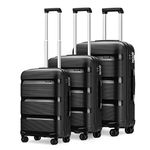 Kono Luggage Sets 3 Piece Hard Shell Travel Trolley 4 Spinner Wheels Lightweight Polypropylene Suitcase with TSA Lock (Black,55cm/65cm/76cm)