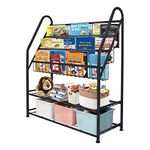 aboxoo Metal Kids Bookshelf Black Large Freestanding for Children Room 32 in Toy Organizer Large Stable Bookcase Bookstore Library Book Unit Storage Kids Bed Living Room