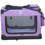 HugglePets Purple Fabric Dog Crate Carrier Medium 60cm, Foldable with Fleece Mat