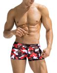 COOFANDY Mens Swim Trunks Swimwear Bathing Suit Swim Brief Square Leg Board Short S-3XL, Red Camouflage, M