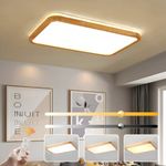 WayLuoung Wood LED Ceiling Light | 80*60cm 3000-6000K 78W | Rectangle Top 360° Glow Natural Wooden Lamp, Bedroom Living Room Children'S Room Kitchen Dining Room Office (Dimmable With Remote Control)