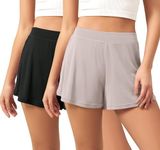 ODODOS 2-Pack Modal Soft Lounge Shorts for Women High Waist Casual Sleepwear Cozy Pajama Bottom, 3" Inseam, Black+Light Beige, Large