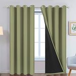 Yakamok 100% Blackout Window Curtain Panels, Heat and Full Light Blocking Drapes with Black Liner for Nursery,Thermal Insulated Draperies (Sage, 2 Pieces, 52Wx90L)