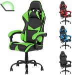 Advwin Gaming Chair 135° Recline Ergonomic Office Chair with Adjustable Headrest Lumbar Pillow Linkage Armrests High Back PU Leather Computer Video Recliner Chair Green