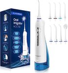 Hangsun Water Flossers for Teeth Cordless Oral Irrigator Dental Water Jet Electric Tooth Flosser with 8 Jet Tips 300ML Water Tank USB Rechargeable for Tavel and Home Use Black (Blue)