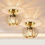 Gold Crystal Ceiling Light Fixture - Crystal Chandelier Small Semi Flush Mount Ceiling Light Modern Lights Ceiling Mount for Hallway Kitchen Entryway Bedroom Bathroom (2 Pack, 7.48 Inch)
