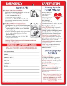 Safety Magnets by ZOCO – Adult CPR, Heart Attack and Stroke Warning Signs Fridge Magnet – Quick First Aid Instructions Chart – Emergency Numbers List – Laminated Card, 8.5" x 11"