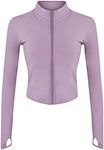 Tanming Women's Full Zip Seamless Workout Jacket Running Yoga Slim Fit Track Jacket (Purple-XL)