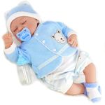 The Magic Toy Shop Bibi Doll - 20" Realistic Reborn Handmade Sleeping or Open Eyes Baby Girl/Boy Doll with Dummy and Feeding Bottle (Sleeping Boy)