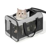 Conlun Cat Carrier Airline Approved, Soft-Sided Dog Carrier with Inner Safety Leash, Pet Transport Carrier for Small-Medium Cats Puppies up to 15 Lbs, Collapsible Travel Kitten Carrier Bag -Gray M