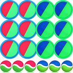 Kids Toys Toss and Catch Game Set 12 Paddles 6 Balls Game Outdoor Ball Sports Games Toss and Catch Ball Set with Paddles Balls Nylon Catch Game Toys for Kids Adults Playground (Blue Green, Pink Green)