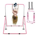 Expandable Gymnastics Bars with Ring, Adjustable Height Gymnastic Horizontal Bars, Gym Junior Training Bar Children Folding Training Monkey Bars for Kids (Pink)