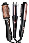 Urban Yog Hair Styling Combo | Hot Air Brush, Automatic Hair Curler & Hair Straightening Brush | 3-in-1 Dryer, Volumizer, Curler, Straightener | Ceramic Coating, Anti-Scald, Rose Gold & Black