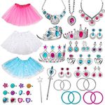 WATINC 51Pcs Princess Jewelry Toy Pretend Play Set Ballet Tutu Skirts of Stars Snowflake for Little Girls Crowns Necklaces Adjustable Jewel Rings Earrings Bracelets Wands Dress Up Accessories for Kids