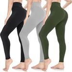 ACTINPUT Black Leggings for Women Soft High Waisted Tummy Control Leggings Sports Workout Gym Running Yoga Pants (3pcs Black/Army Green/Grey,S-M)