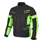 Jet Black Fluro Textile Motorcycle Motorbike Jacket Waterproof CE Armoured (Black Fluro, Large)