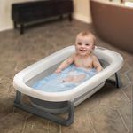 Baybee Jolly Kids Bath Tub for Baby Mini Swimming Pool for Kids, Foldable Bathtub for Baby with Anti Skid Base & Drainer | Baby Bathing Tub | Baby Bath tub for Kids 0 to 3 Years Boys Girls (Grey)