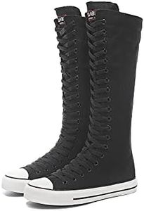 Women's Tall Canvas Lace up Knee High Sneakers, Black, 9.5