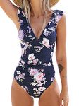 CUPSHE Women's One Piece Swimsuit Ruffle V Neck Lace Up Bathing Suit, S