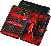 Professional Manicure Pedicure Stainless Set - Erkangsm 18 in 1 Manicure Pedicure Grooming Kit,Nail Clippers,Toenails Scissors,Ear Pick,Nail Tools with PU Leather Travel Case (Black)