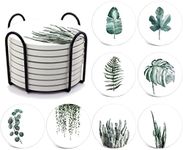 Naipusun Coasters for Drinks with Holder, Simple Plant Style Ceramic Drink Coaster,Absorbent Coaster Sets of 8 for Housewarming Birthday and Family - Great Home and Dining Room Decor,4 Inches