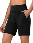 QUEENIEKE Sports Shorts Women 7in Knee Length Shorts Quick Dry High Waisted with Pocket for Running Lounge Workout Black S