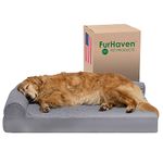 Furhaven Cooling Gel Dog Bed for Large Dogs w/Removable Bolsters & Washable Cover, for Dogs Up to 95 lbs - Pinsonic Quilted Paw L Shaped Chaise - Titanium, Jumbo/XL