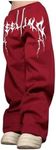 OYOANGLE Men's Graphic Print Drawstring Waist Baggy Sweatpants Loose Straight Leg Pants with Pocket Burgundy Large