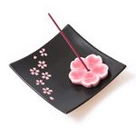 Japanese Ceramic Handmade Cute Cherry Blossom Incense Stick Holder or Incense Burner Holder, Unique Ash Catcher Inscent Tray and Decorative Gift, Home Decor 3.94 inches, Square Pink