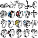 SAILIMUE 15-20Pcs Vintage Punk Rings for Men Women Gothic Rings Dragon Adjustable Rings Set Skull Octopus Snake Ring Knuckle Stacking Ring