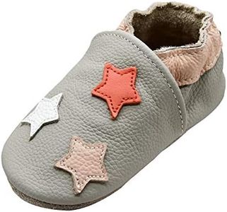 iEvolve Baby Shoes Baby Toddler Soft Sole Prewalker Baby First Walking Shoes Crib Shoes Baby Moccasins(Grey Star, 12-18 Months)