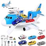 deAO Transport Cargo Plane Car Toy Play Set with Ramp and 6 Mini Car, 1 Helicopter Included Fun Educational Kids Aeroplane Toy for 3, 4, 5,6 Year Olds Toy For Boys Girls