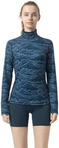 Leapstride Women's Slim Fit Turtleneck Performance Base Layer Long Sleeve Top with Mountain Print, Moisture-Wicking Fabric for Workouts & Outdoor Activities