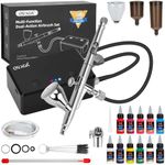 Ovaga 32PSI Airbrush Kit with Compressor, Rechargeable Multi-Function Dual-Action Airbrush Set Portable with Airbrush Paint Set 11 Colors for Painting Makeup Cake Decor Model Coloring Nail Art Tattoo