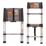 3.2M Telescopic Ladder 10.5FT Multi-Purpose Stainless Steel Telescoping Ladder Extendable Portable Sturdy Loft Ladder with EN131 Standard for Draw Wall Replace Bulb Clean Window Repair Roof