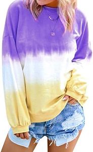 Dresswel Women's Oversized Crew Neck Tie Dye Sweatshirts with No Hood Plus Size Casual Color Block Long Sleeve Pullover Tops, A-Purple 3XL