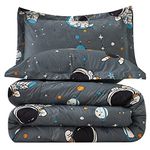 JSD Grey Astronaut Kids Comforter Set for Boys Toddler, 2 Pieces Twin Microfiber Comforter with Pillow Sham, Soft Comfortable Machine Washable