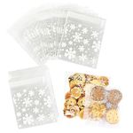 Cellophane Cookie Bags,100pcs Self Adhesive Sweet Treat Bags Plastic Snowflakes Bags for Candy Sweets Dessert Bakery Christmas Halloween Party Gifts (5.5x5.5inch)