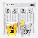 Dirty 30 Shot Glasses Disposable 100 PCS - 2oz 30th Birthday Cups, Dirty Thirty Birthday Decorations for Her, 30th Birthday Party Favors, 30th Birthday Decorations for Him - Clear Plastic Shot Glasses