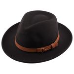 The Tie Hub Black Fedora Hat with Brown Belt for Men
