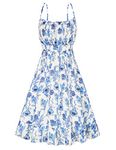 GRACE KARIN Womens Elegant Summer Floral Beach Chiffon Dresses Smock Strappy Boho Dress Dual Layer Blue Floral XL