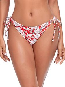 RELLECIGA Women's Side Tie Bikini Bottom, Red-white Floral, X-Large