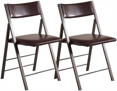 Folding Chairs with Cushion 2 Pack - Heavy Duty Steel Frame Foldable Dining Chairs, Waterproof Leather Indoor Outdoor Comfortable Folding Chairs for Home, Conference Rooms, Weddings, Events (Brown)