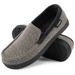 LongBay Men's Moccasin Slippers Loafer House Shoes Comfy Memory Foam Wool Blend Fleece Home Scuffs Grey,11