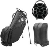 Golf Stand Bag 14 Way Full-Length Dividers with Stand, Lightweight Waterproof Golf Bag, 8 Pockets, Cooler Pouch,Golf Club Bag for Men, Dual Strap, Rain Hood, Black