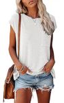 T Shirts for Women Short Sleeve Summer Tops Casual Loose Tee Crew Neck Basic Tunic Blouse with Pocket (S, White-1)