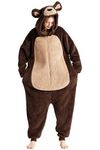 Loiahoer Unisex Bear Onesie Pajamas Halloween Cosplay Costume,Shu Velveteen Christmas Pajamas Set for Family Adult Hooded Zipper,Brown,XL