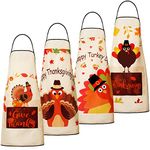 4 Pieces Thanksgiving Turkey Cooking Chef Apron Kitchen Cooking Grilling Apron Cute Aprons for Women Waterproof Autumn Kitchen Aprons Funny Pumpkin and Turkey Apron with Pockets for Adult Men Family