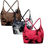 OVESPORT 3 Piece Women's Workout Sports Bras Seamless Tie-dye Strappy Gym Yoga Crop Bra